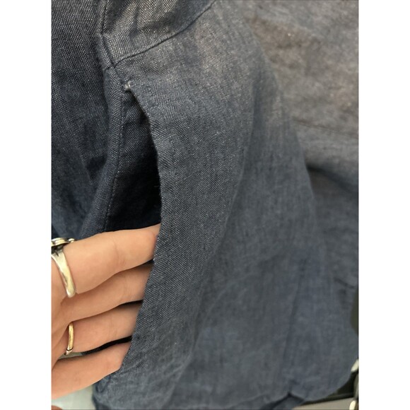 FLAX Designs Large 100% Linen Lagenlook Globetrotter Button Up Jacket Dark Denim - Picture 7 of 11